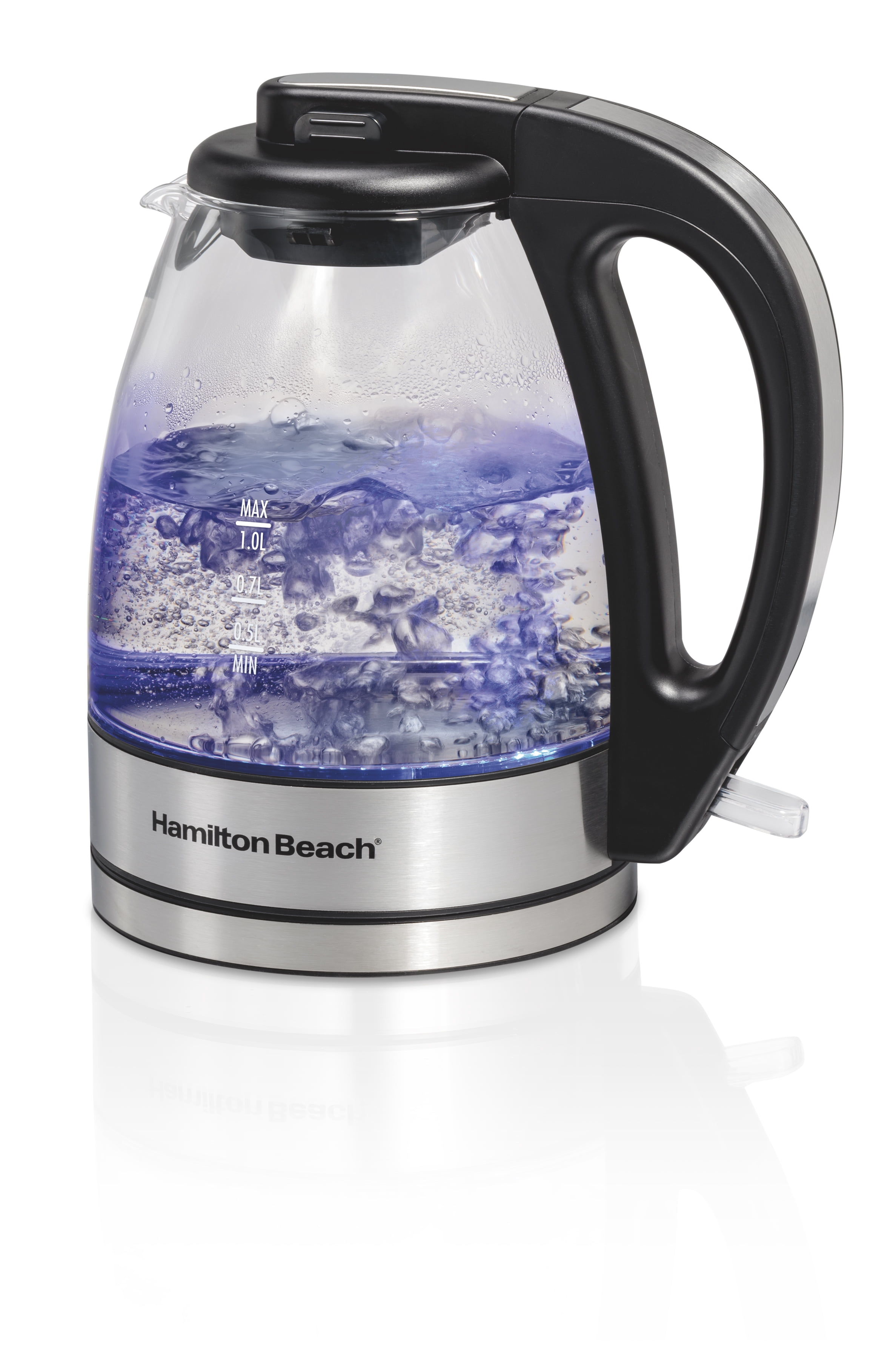 Hamilton Beach Electric Glass Kettle, 1 Liter Compact Cordless Electric Kettle with Soft Blue LED Illumination, 1500 Watts, 40930JC