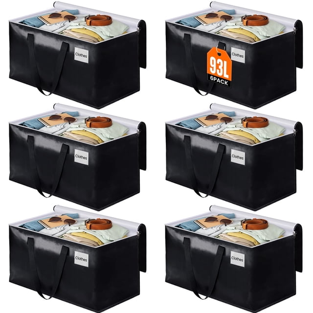 Bolsas para mudanzas BlissTotes, plegables, resistentes, 93 litros, paquete de 6, negras