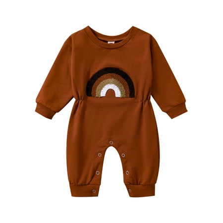 

Beixinder Baby Girls Boys Autumn Romper Long Sleeve O Neck Rainbow Embroidery Casual Jumpsuit