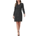 thumbnail image 2 of INSPIRE CHIC Denim Shirt Button Down 2023 Lapel Colla Jean Dress with Belt Pockets L Black, 2 of 5