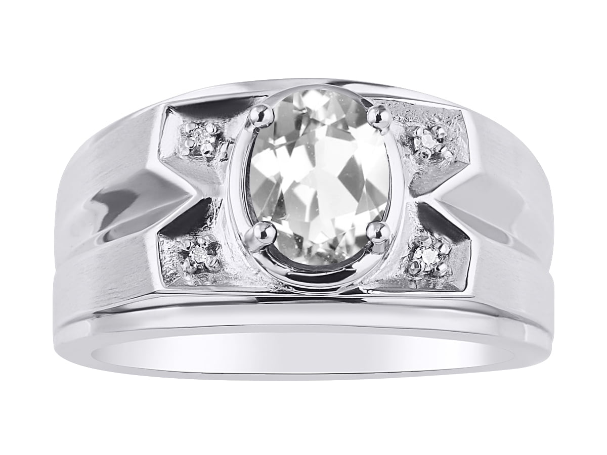 April Birthstone RYLOS Simply Elegant Beautiful White Topaz & Diamond Ring 
