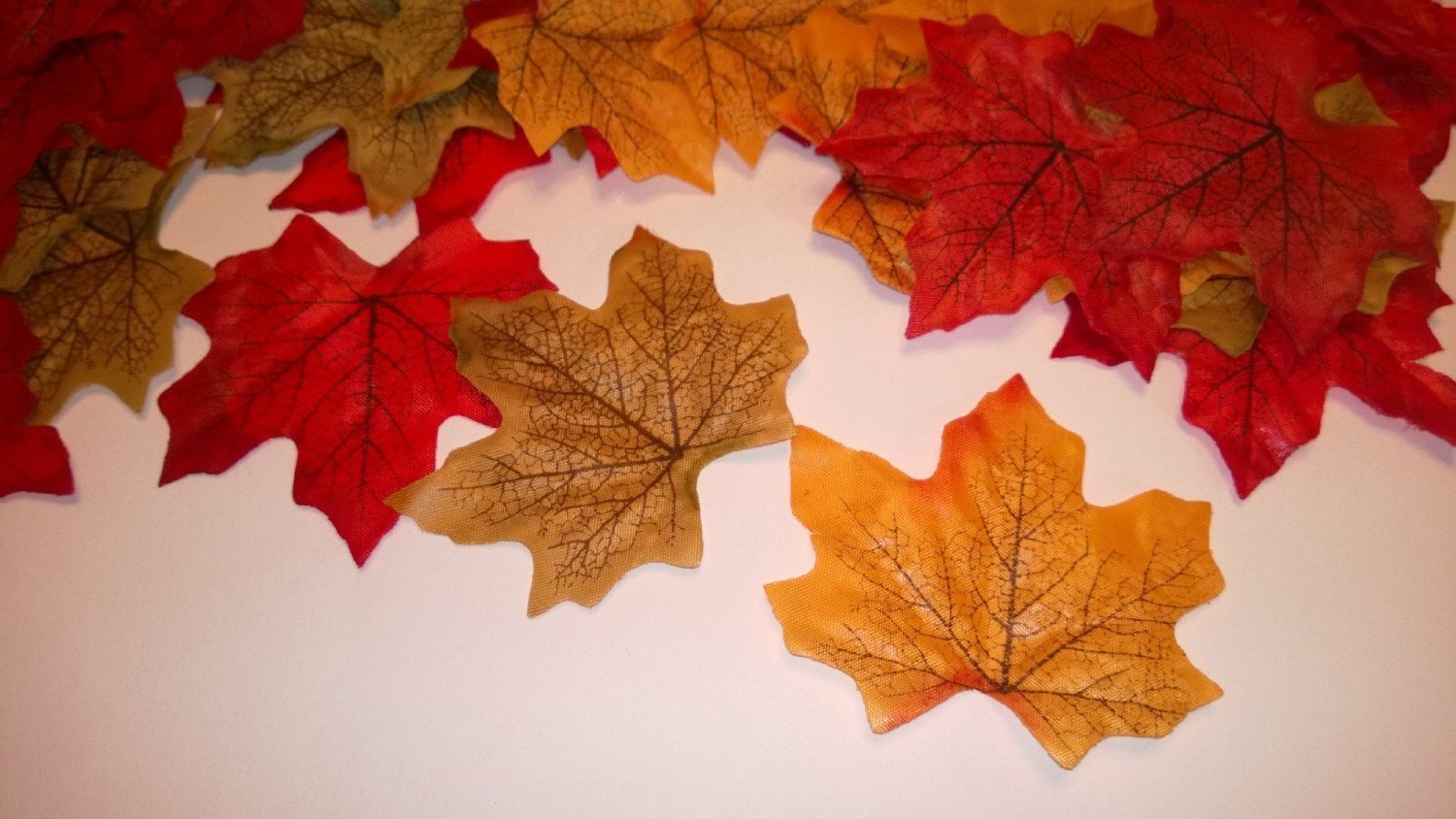 100 Artificial Fall Maple Leaves in Assorted Autumn Colors, 100