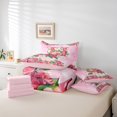 thumbnail image 5 of Homewish Initial H Letter Bedding Comforter Set 7 Pieces, Pink Watercolor Rose Floral Full Bedding Set, Glitter Stars Print Reversible Fitted Sheet Flat Sheet, Breathable Home Decor, 5 of 7