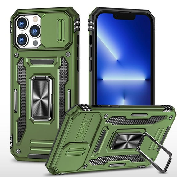 Bemz Hybrid Armor Case for iPhone 14 Pro (Rugged Protector with Camera Protection Cover and Rotating Ring Stand) - Forest Green
