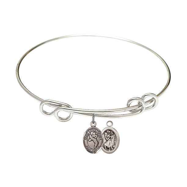 8 1/2 inch Round Double Loop Bangle Bracelet w/ St. Christopher/Martial