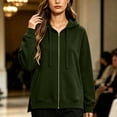 thumbnail image 4 of Feancey Zipper Sweatshirts for Women Oversized Zip Up Hoodies Drawstring Long Sleeve Loose Fit Hooded Jackets Fall Lightweight Athletic Jacket with Pockets Green S, 4 of 8