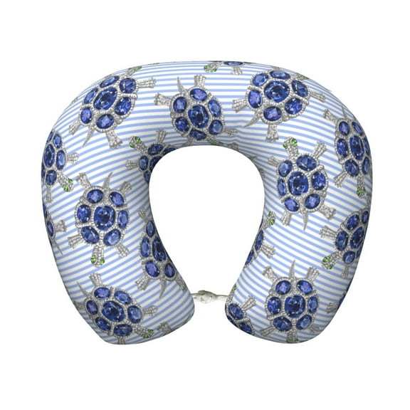 KLL Turtle with Blue Stones Pattern Memory Foam Cervical Neck Pillow Versatile U-Shaped Pillows for Home/Office/Camping/Travelling/Soft Washable Cover