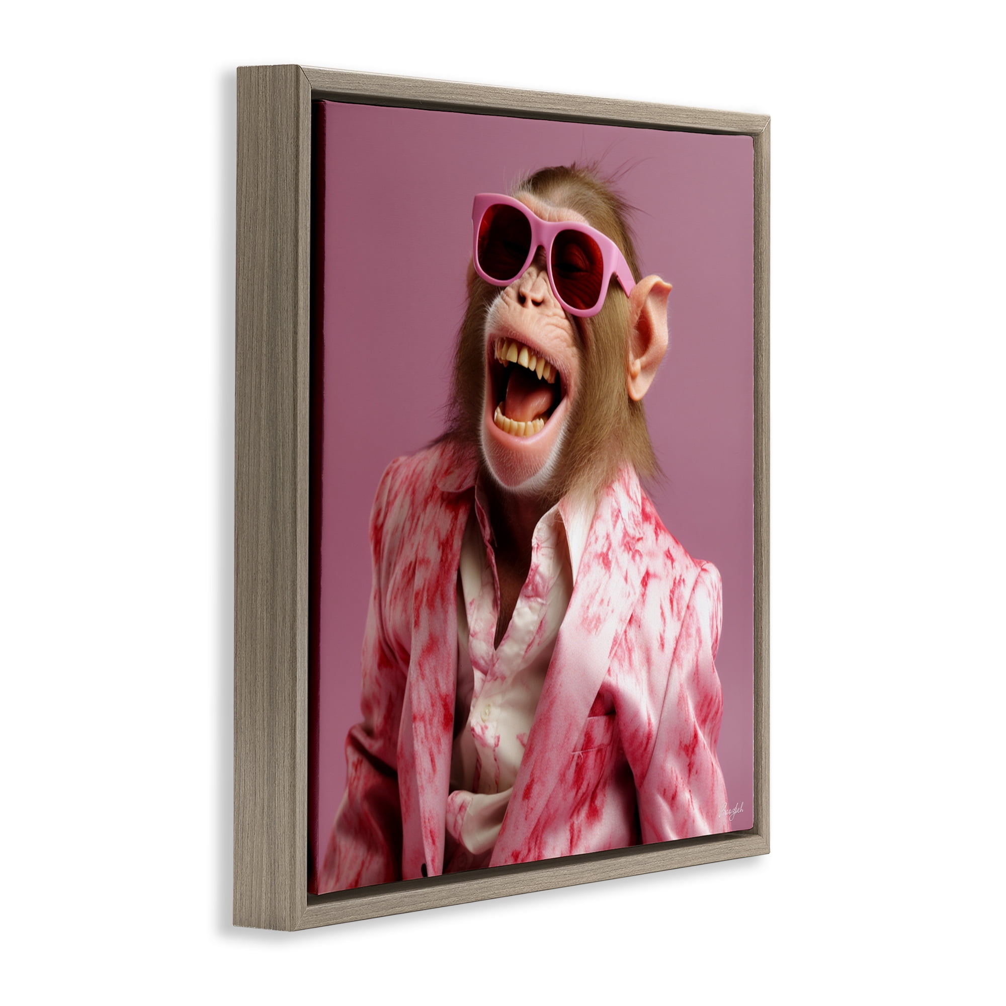 Stupell Industries Hipster Monkey in Suit Brown Framed Floater Canvas Wall Art, design by Roozbeh