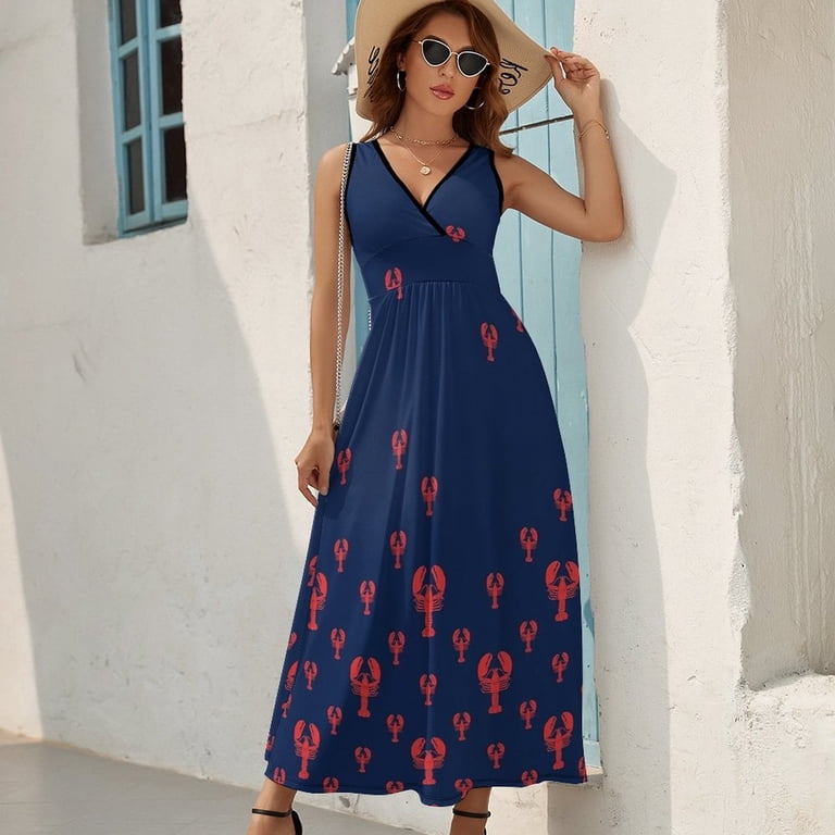 Lobster Squadron on Navy Dress Fashion Boho Beach Long Dresses Female Party Printed Maxi Dress - Walmart.com Lobster Squadron on Navy Dress Fashion Boho Beach Long Dresses Female Party Printed Maxi Dress - Walmart.com