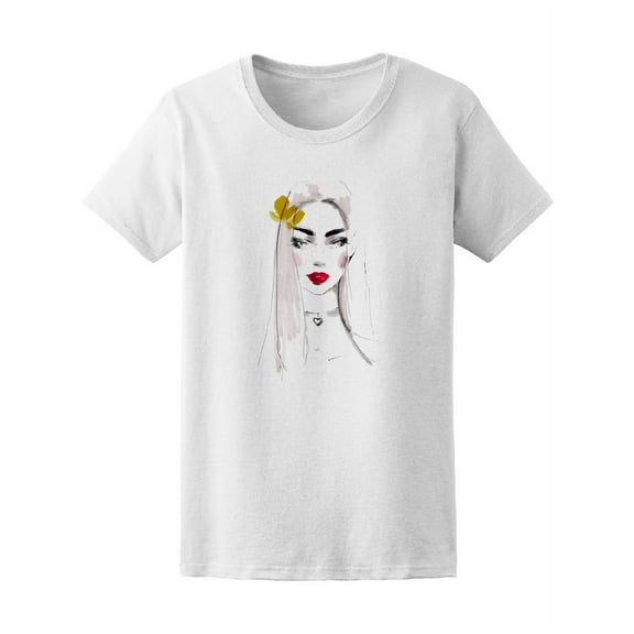 Beautiful Floral Lady Sketch T-Shirt Women -Image by Shutterstock, Female Medium