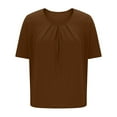 thumbnail image 6 of Women's Crew Neck Tops with Pleats Short Sleeve Dressy Casual Blouses Summer Solid Color T-shirts Loose Fit (XL, Brown), 6 of 7