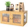 thumbnail image 1 of Panera de bambú para encimera de cocina, panera de granja con 2 puertas, panera de madera, recipiente para guardar pan casero, natural, 1 of 6
