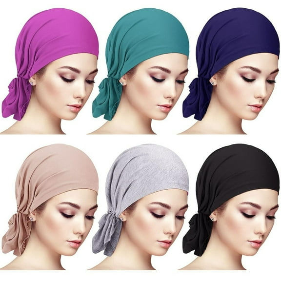 6-Pack Pre-Tied Turban Head Scarves - Slip On Design, Modal Cotton Fabric - Elastic Headwrap for Women - For Chemo, Fashion & All Seasons