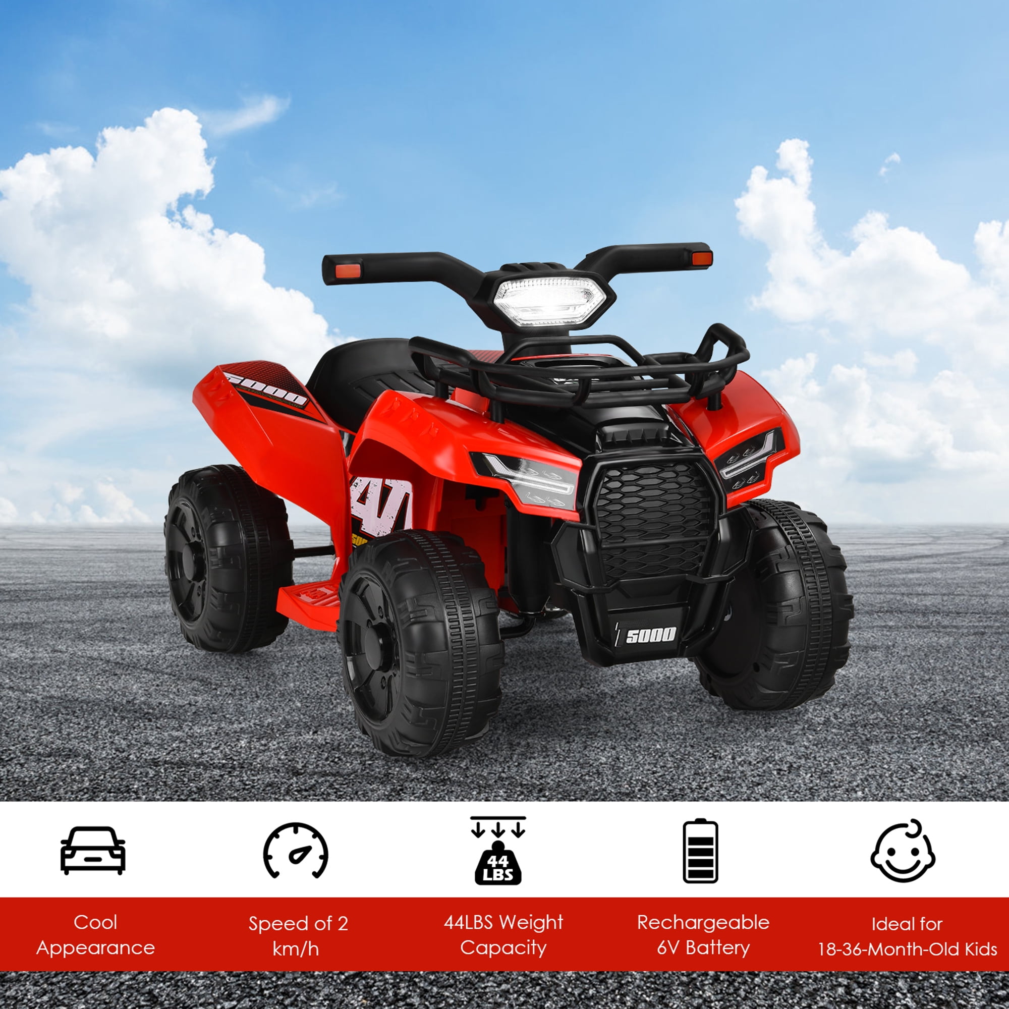 Gymax 6V 4 Wheels ATV Quad Ride On Car Kids Ride-On Toy w/ Music Horn LED Light Red