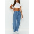 thumbnail image 4 of Women 6 Pockets High Waisted Cargo Pants Wide Leg Casual Pants Combat Military Trouser US 4-18, 4 of 11