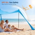 thumbnail image 4 of LAUSAINT HOME Beach Tent, 7.5x7.5FT Easy Pop Up Beach Canopy Sun Shade UPF 50+ Protection with 4 Windproof Stability Poles and Sandbags, Outdoor Sun Shelter for Family Camping, Sky Blue, 4 of 11