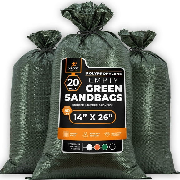 Xpose Safety Woven Polypropylene Sand Bags for Flooding, Green, 20 Count