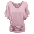thumbnail image 5 of Lenago Fashi Casual Women Solid Short Sleeve Batwing Sleeve Blouse V-Neck Loose Tops, 5 of 6