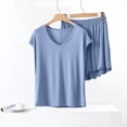 thumbnail image 5 of Qtocio Ensemble de Pyjama Court pour Femmes, Haut à Manches Courtes en Tricot Doux Uni Ample à Col Ras du Cou et Short, Tenue de Nuit Confortable pour Dames, 5 of 5