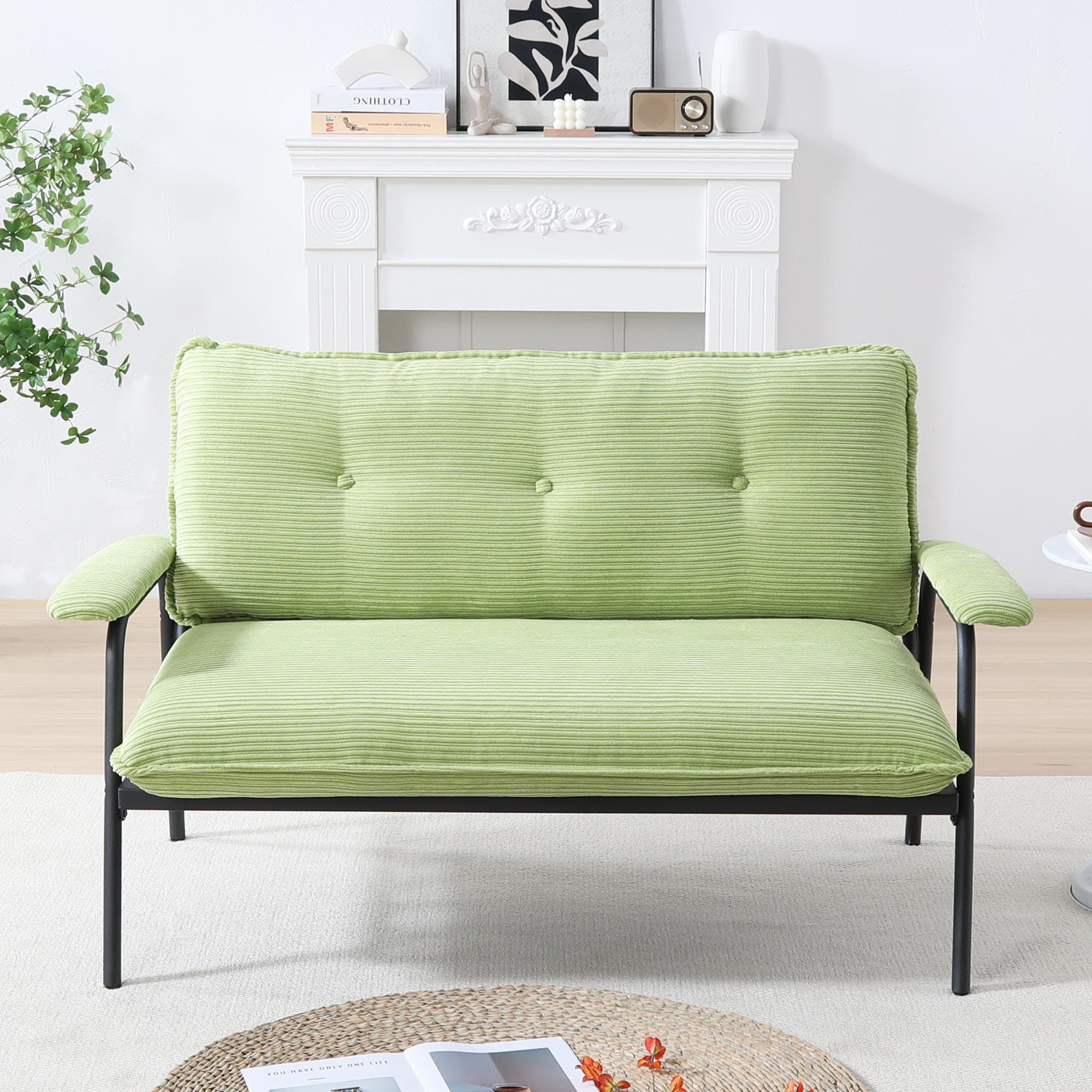 MAYEERTY 53in Sofa Couch Corduroy Loveseat for Small Apartment, Metal Frame, Green