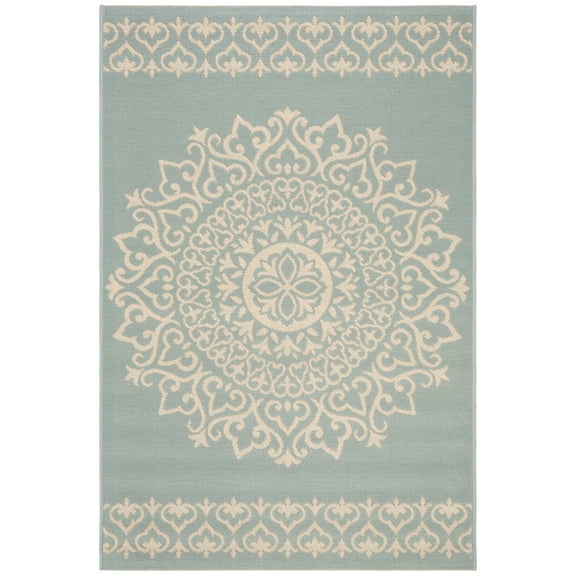 SAFAVIEH Beach House Braiden Medallion Indoor/Outdoor Area Rug Cream/Aqua, 4' x 6'