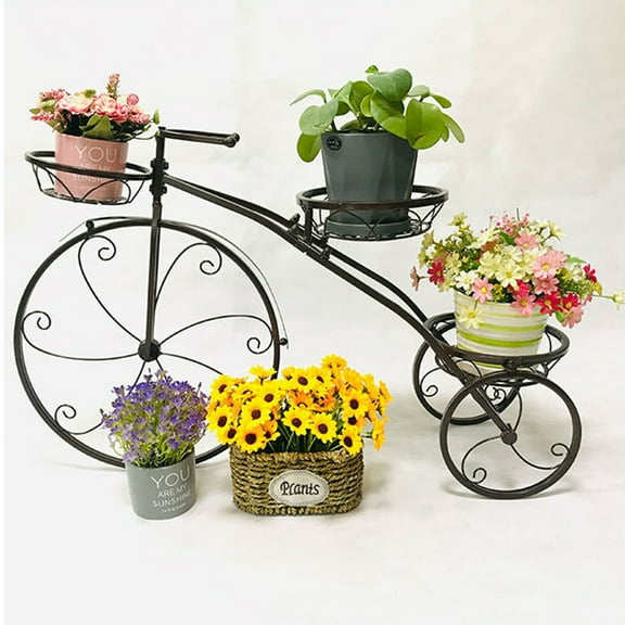 Wuzstar Iron Bicycle Plant Stand Metal Flower Pot Cart Holder for Outdoor Home Garden Patio (32.28 x 9.44 x 20.07in, Black)