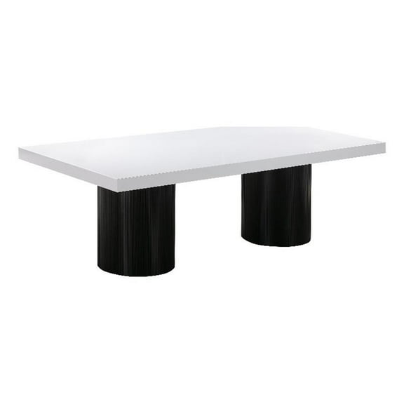 Maklaine Modern / Contemporary White and Black Finish Lacquer Dining Table