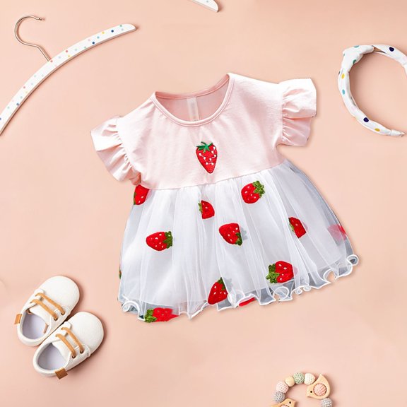 Vedolay Little Girls Dresses Flower Girl's Wedding Dress Lace Sleeveless Tulle Summer Vintage Dresses,Pink 9-12 Months