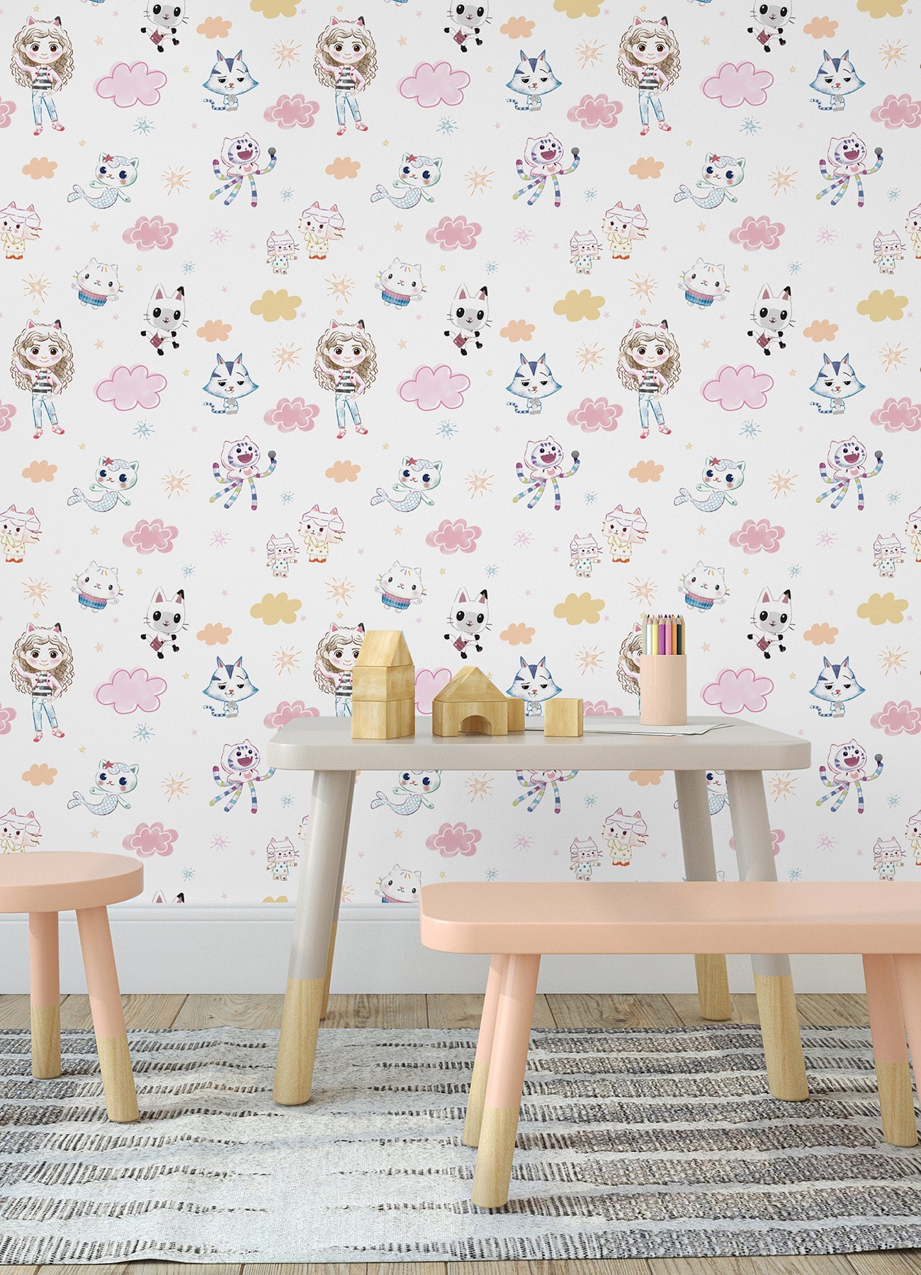 DreamWorks Gabby's Dollhouse Sketch Characters Peel and Stick Wallpaper by RoomMates