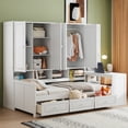 thumbnail image 3 of Twin Size Wood Daybed with Desk and Wardrobe, Space-Saving Storage Bed with Bookshelf and Drawers for Small Bedrooms, Modern White Corner Bed Frame for Teens and Adults, 3 of 9