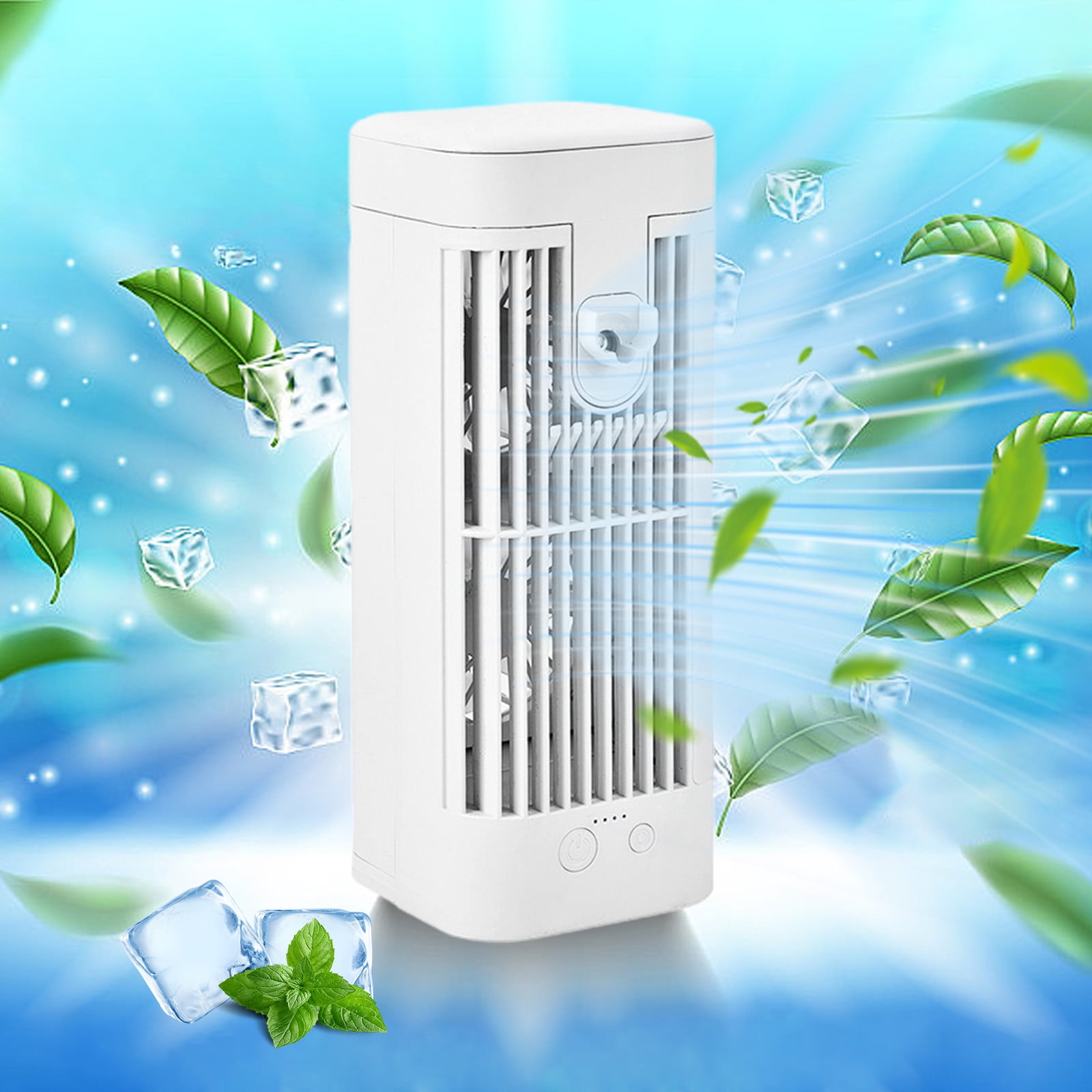 Kingfansion Portable USB Air Cooler With Ice Compartment, 3-Speed Desktop Fan & Night Light, 1200mAh Battery Cooling Fan For Bedroom Office, Compact Misting Conditioner Fan