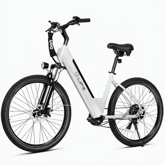 Qlife Cityone 2.0 EBikes for Adults,26" Electric Mountain Bike with 48V 10.4Ah Battery 500W,Max 28MPH Peak 1200W Hub Motor Electric Bicycle,7-Speed(White)