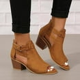 thumbnail image 6 of Womens Suede Peep Toe Chunky Heels Ankle Booties with Ankle Strap Cutout Wedge Back Zipper Sandals Dress Walking Boots, 6 of 7