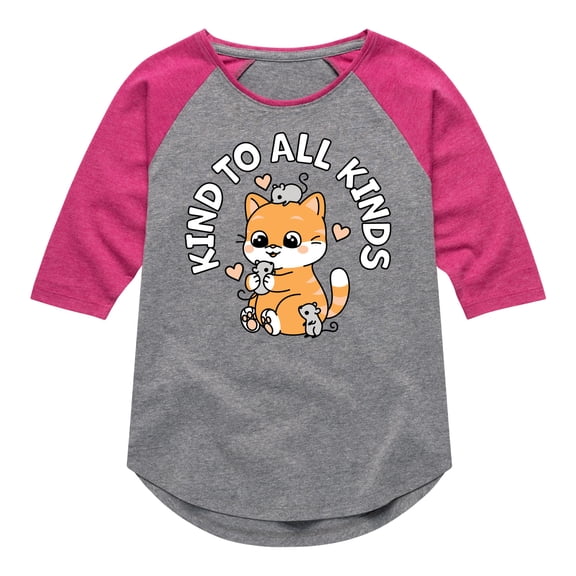 Instant Message - Kawaii - Be Kind to All Kinds - Toddler & Youth Girls Raglan Graphic T-Shirt
