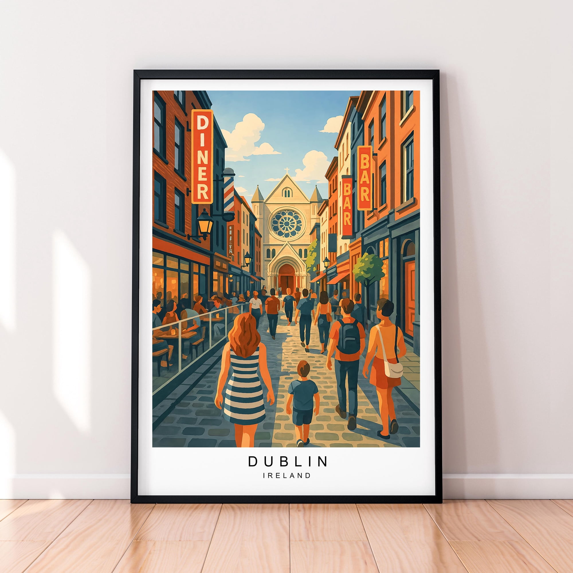 Dublin Retro Street Travel ArtDublin Unprint Travel Wall Art Poster , Poster Print Only
