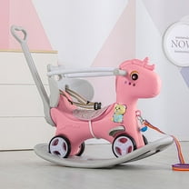 Montary Toddler Rocking Horse Balance Bike/ Baby Rocking Horse Toy w/ Push Handle, Backrest & Board - Ages 1-3 Years(Pink1)
