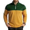 thumbnail image 4 of Xaqiouau Mens Colorblock Quarter-Zip Stand Collar Sweatshirt Long Sleeve Ribbed Cuffs Regular Fit Pullover for Spring & Fall Casual Everyday Tops Green S, 4 of 8