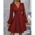thumbnail image 3 of jinghuiyue Women Long Sleeve Dresses Casual V Neck A-line Midi Dress with Elastic High Waist XXL, 3 of 4