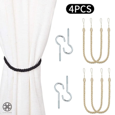 Luxtrada 4/2pcs Curtain Tiebacks Ropes Decorative Handmade Tie Backs Curtain Holdbacks Holders Cord for Window Sheer Drapes Indoor Outdoor