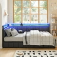 thumbnail image 5 of Aunfebrco Corner Bed Frame with Storage Drawers, Full Daybed with LED Light and Charging Station, Bed Unit with Line Fabric Upholstered Fence, Modern Full Size Bed Frame, Gray, 5 of 9