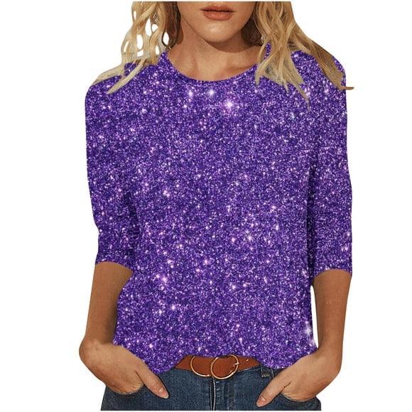 Baikeli Summer Saving 2024 Fashion Women Printing Round Neck 3/4 Sleeve T-Shirt Pullover Round Neck Top Blouse Casual Shirts for Women Trendy