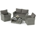 thumbnail image 1 of Gymax Ensemble de 4 Meubles de Patio avec 2 Chaises en Rotin Causeuse Table Basse Coussins, 1 of 7