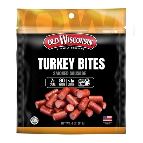 Old Wisconsin Gluten Free Smoked Turkey Sausage Snack Bites, 4 oz, Resealable Bag