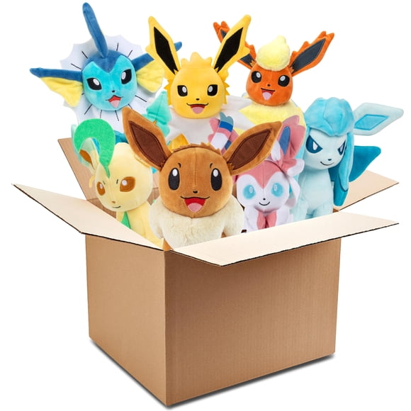 Juego de peluche Pokémon 8 Eevee Evolution Mystery Box, paquete de 2