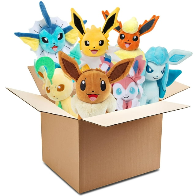 Juego de peluche Pokémon 8 Eevee Evolution Mystery Box, paquete de 2
