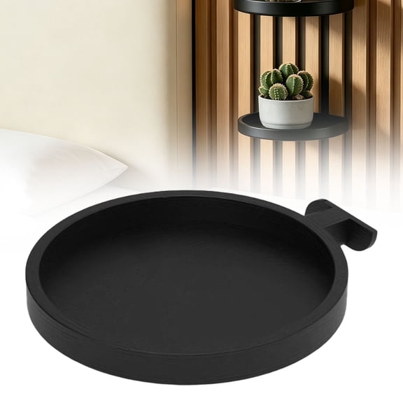 Round Floating Wall Shelf, Black Wooden Mounted Display Tray with Hook, Small Wall Mount Floating Shelves for Bedroom Bathroom Living Room, Decor Wall Storage Rack for Plants Candles