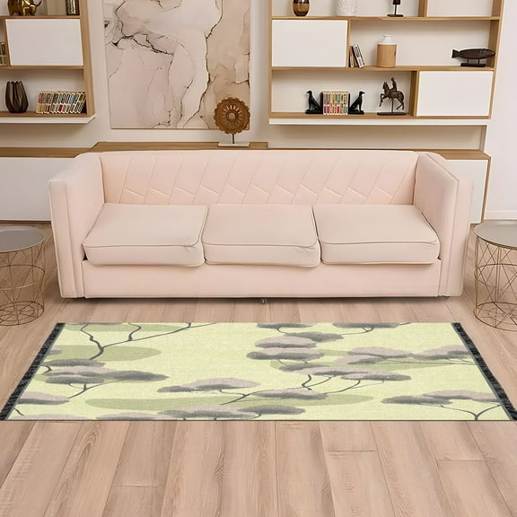 Soft Trees on Yellow Background 72x23.5" Bedroom Runner Rug, Durable and Non-Slip for Hallways and Living Rooms