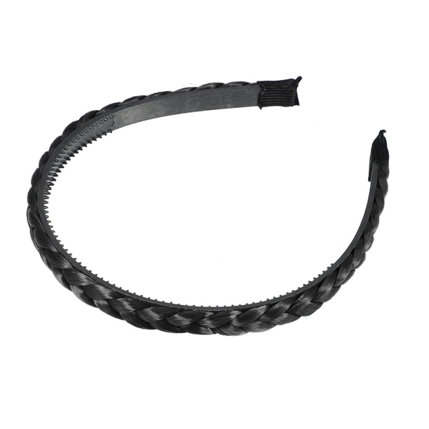 1 diadema de pelo sintético trenzado, diadema trenzada con dientes para mujer, negro, 0,39 pulgadas de ancho.