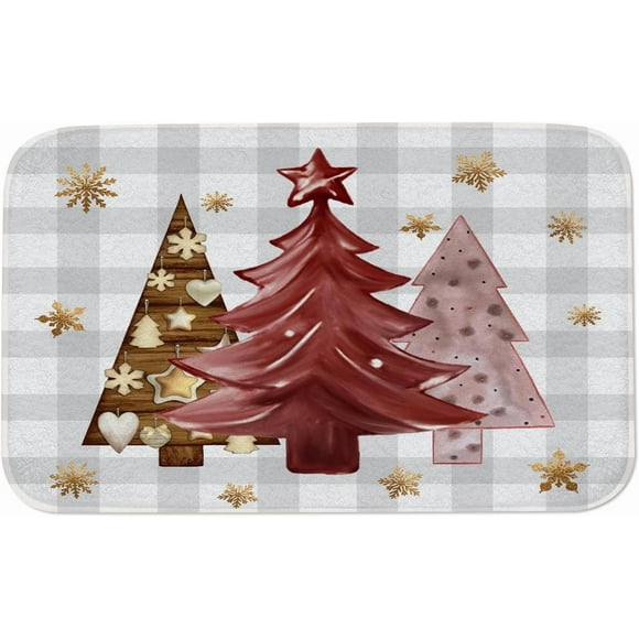 Royalours Merry Christmas Welcome Doormat 19.5x31.5Inch, Plaid Snowflake Winter Holiday Xmas Trees Decorative Floor Rugs for Indoor Outdoor Xmas Door Mat