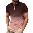 thumbnail image 2 of VgaVtl Lapel Polo Shirts for Men Short Sleeve Mens Clothes Shirts Zipper Front Casual Relaxed Fit Pull-On Gradient Print Shirts,Red S, 2 of 5